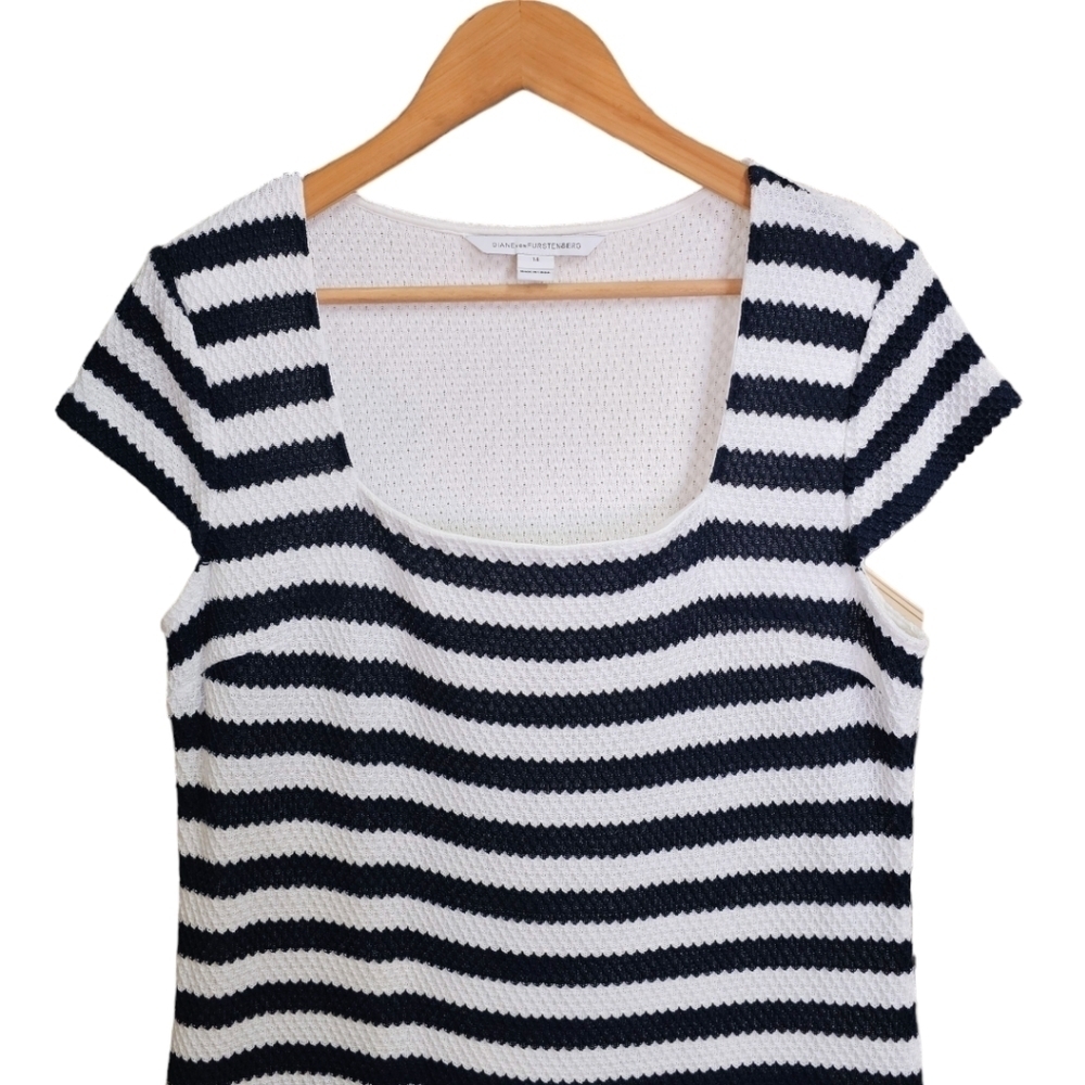 Diane Von Furstenberg Suji Honeycomb Knit Square Neck Striped Dress Size 14 - Picture 7 of 16